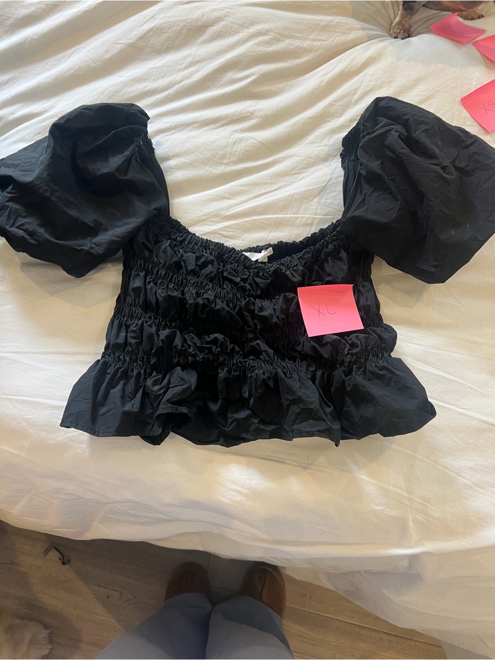 Astr Black Smocked Puff Sleeve Crop Top